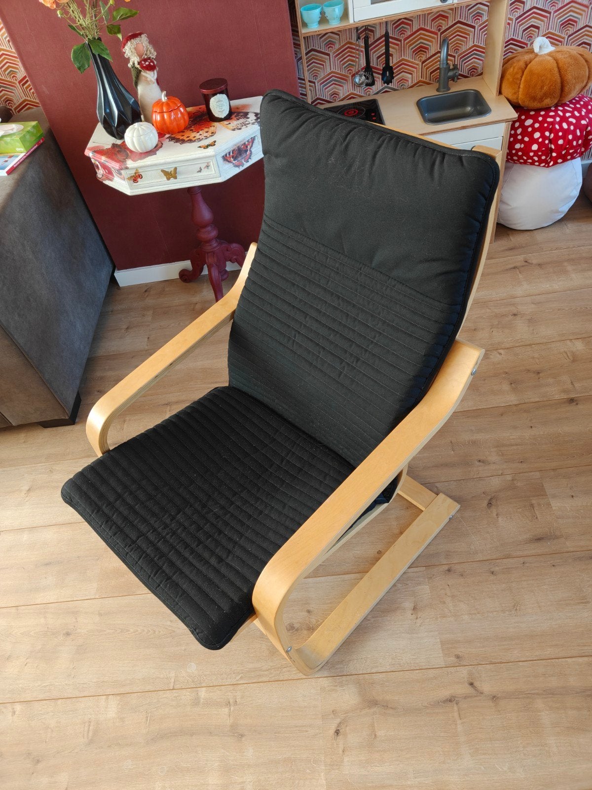 ikea poäng fauteuil, Huis en Inrichting, Stoelen, Ophalen, Gebruikt, Zwart, Stof
