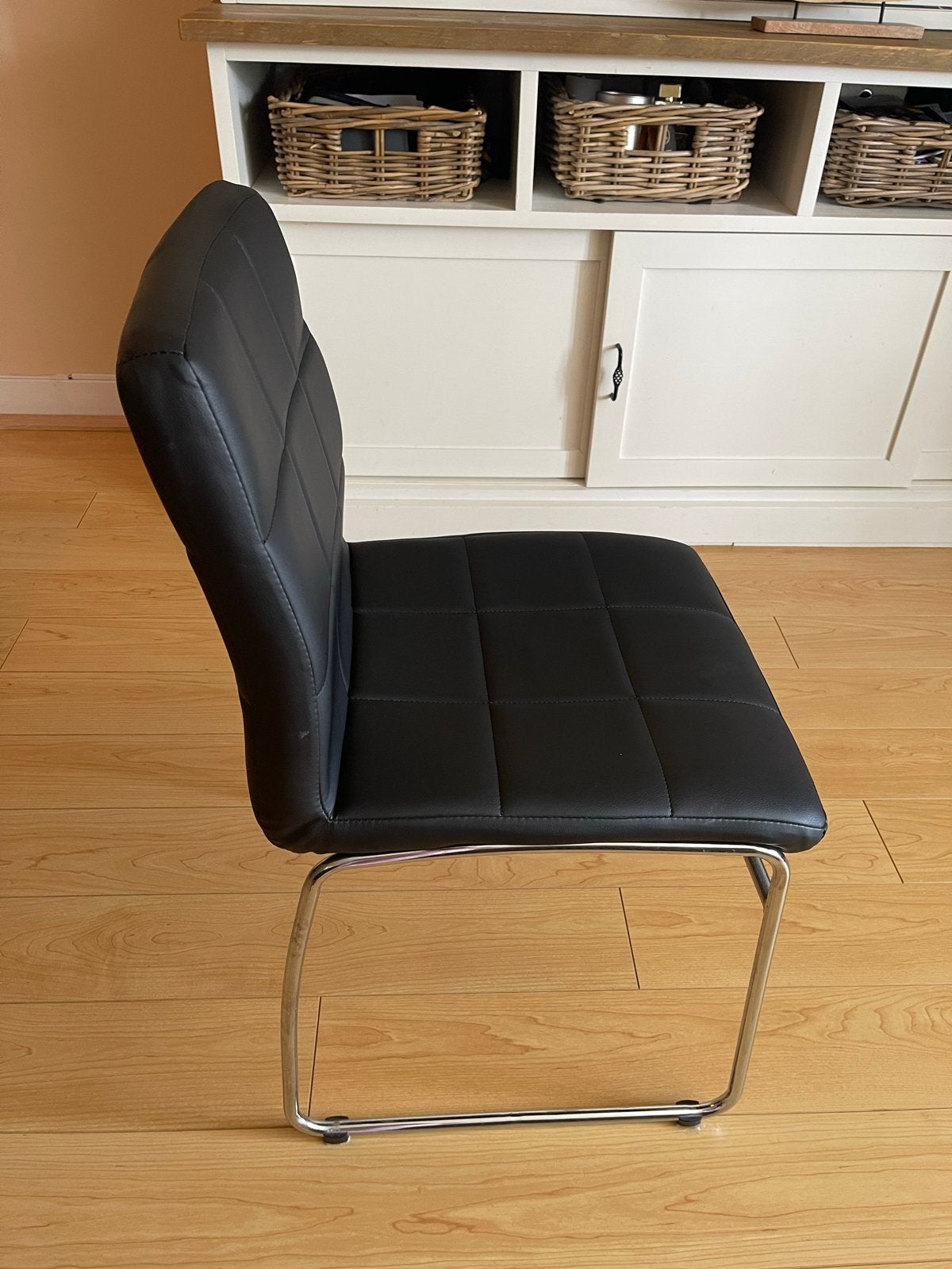 (6st.) Zwarte eetkamerstoelen met metalen onderstel, Huis en Inrichting, Ophalen, Gebruikt, Zwart, Metaal