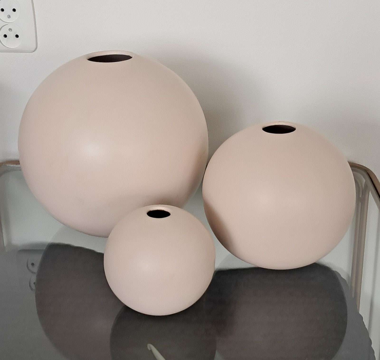 Set van 3 bol vazen, poeder roze en puntgaaf!, Ophalen, Roze