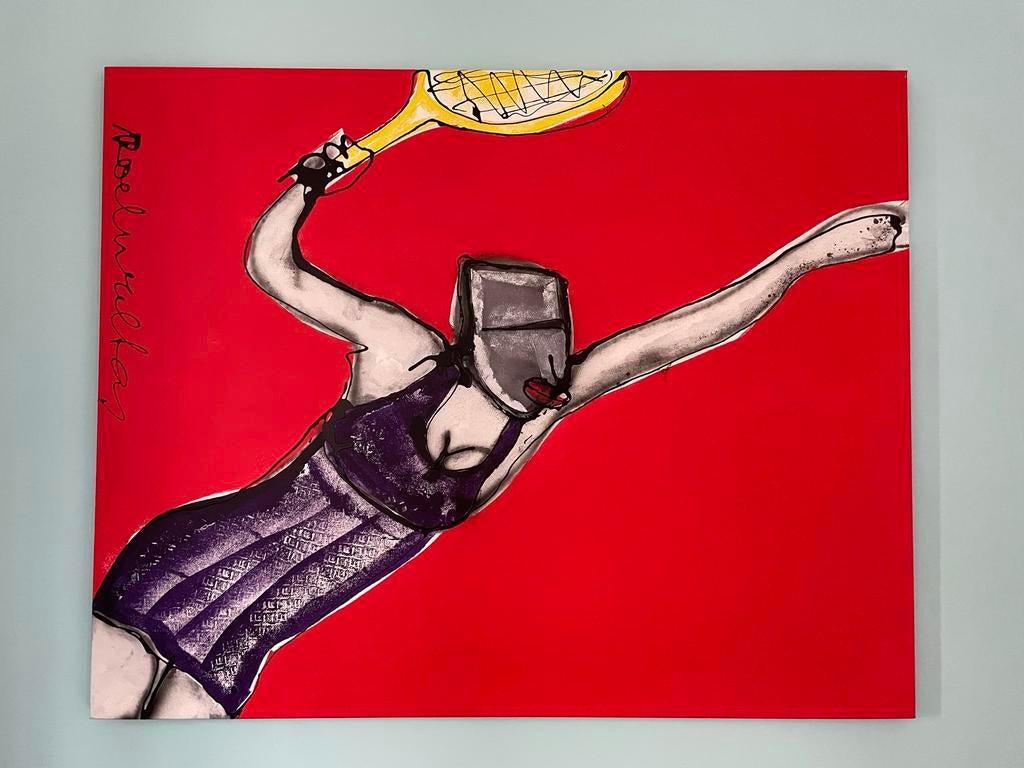 Roel Walta schilderij 100x80cm tennisser, Ophalen