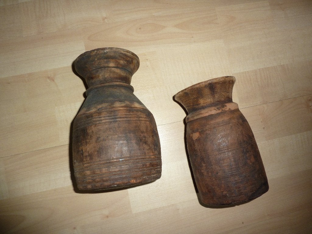 Oude houten nepalese kruik vaas/pot sober en stoer landelijk, Huis en Inrichting, Woonaccessoires | Overige, Ophalen of Verzenden