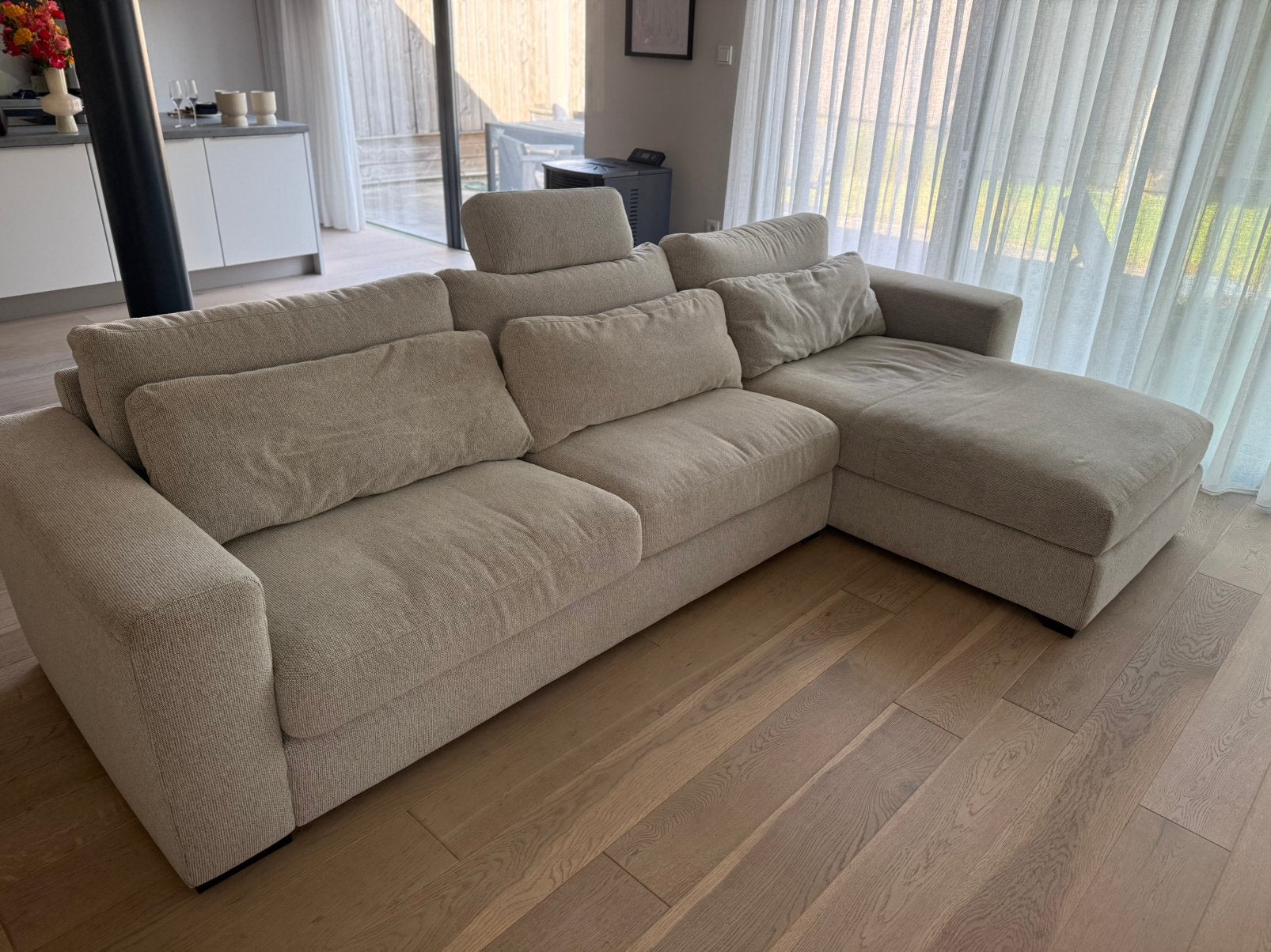 Bank Montèl beige, Gebruikt, Hoekbank, 300 cm of meer, 75 tot 100 cm