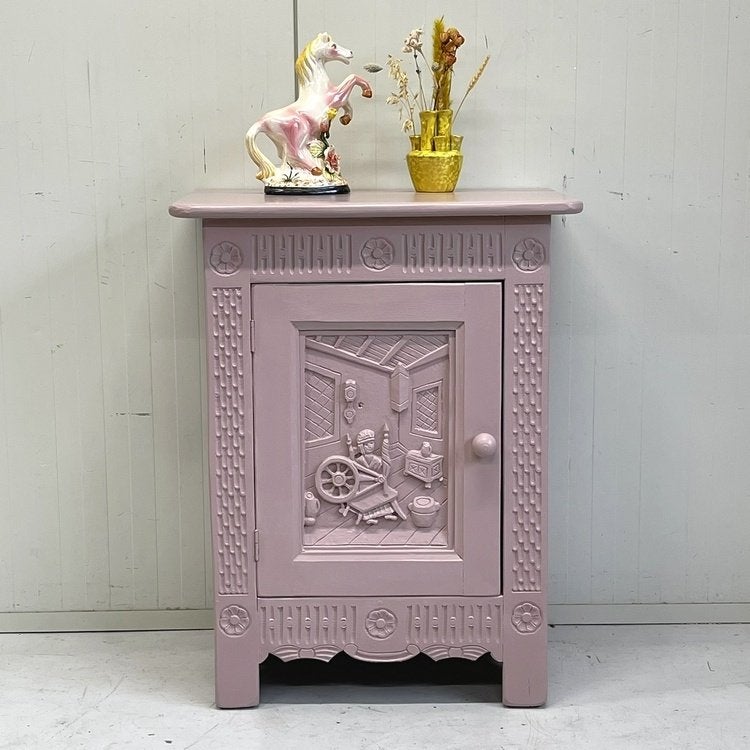 Antiek massief hout houtsnijwerk kast kastje restyle roze, Antiek en Kunst, Ophalen