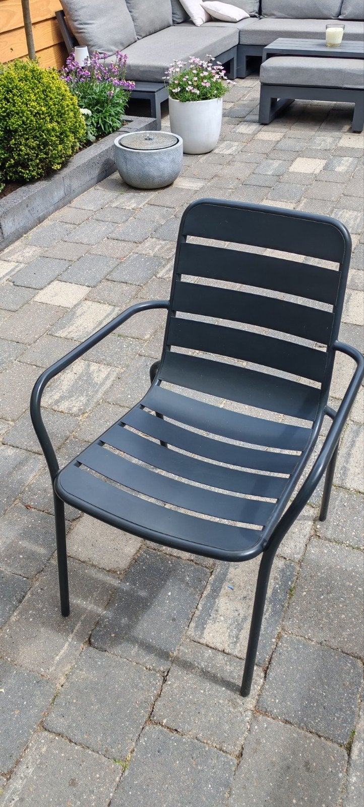 4 Intratuin Olle antraciet eettafel stoelen, Ophalen, Gebruikt, Metaal, Stapelbaar