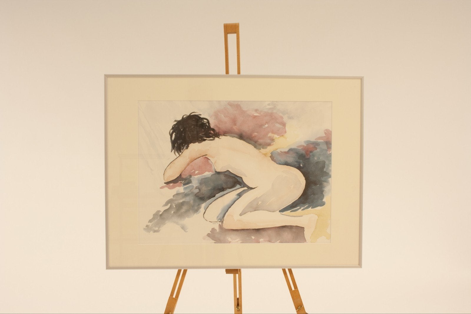 Ingelijste aquarel van naaktfiguur, 82x62cm, Antiek en Kunst, Kunst | Schilderijen | Klassiek, Ophalen, Portret of Personen, Realistisch