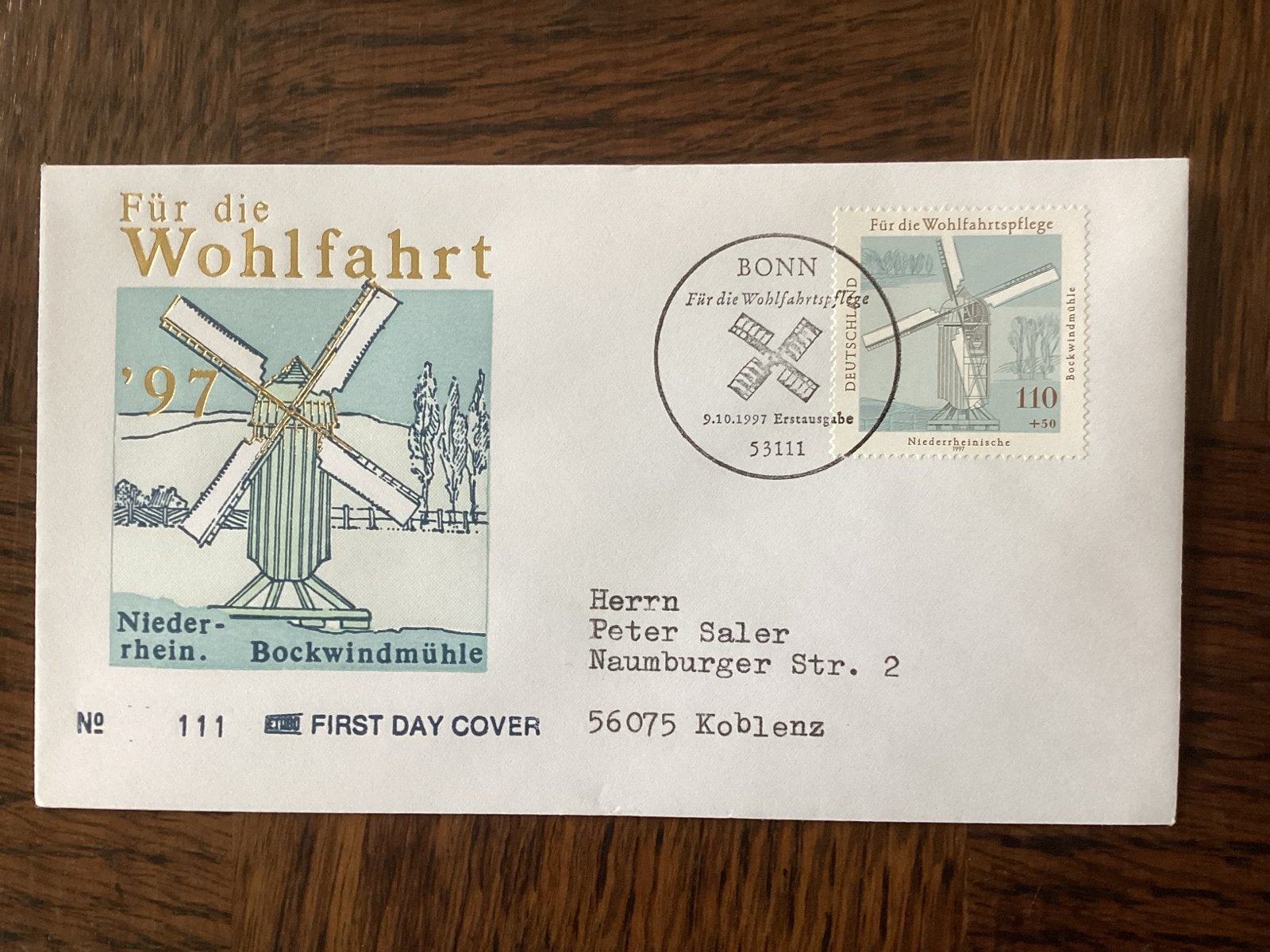 Duitse Eerstedaghoes 'Für die Wohlfahrt' 1997 - Bockwindmühl, Ophalen of Verzenden, Onbeschreven, Europa