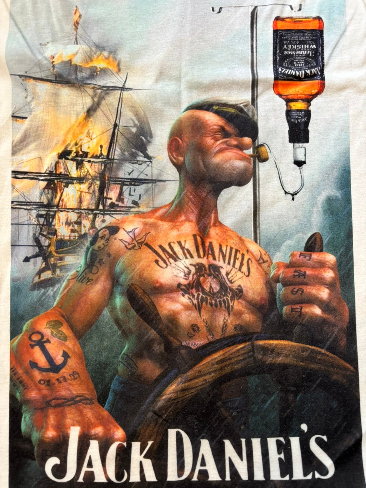 Jack Daniels popeye t-shirt maat L, Kleding | Heren, Maat 52/54 (L), Wit, Jack Daniels, Jack