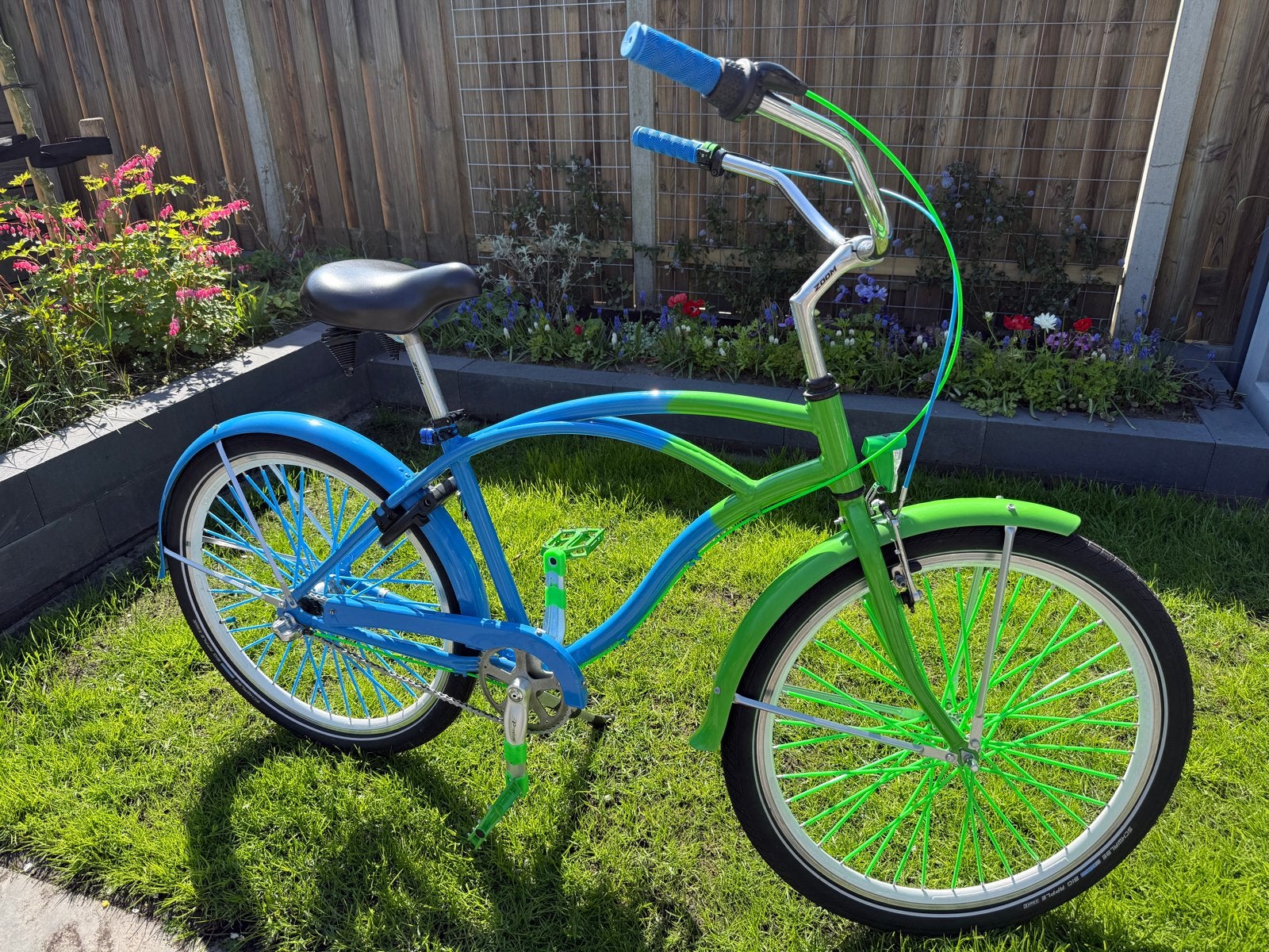 Unieke Beach Cruiser Fiets - Blauw/Groen met Nexus 3, Ophalen, Zo goed als nieuw, Cruiser