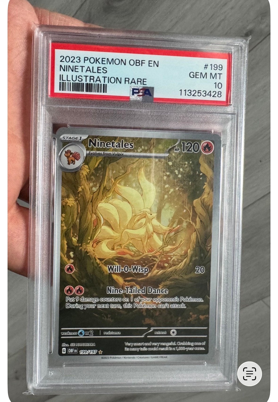 Ninetales (OBF #199) PSA 10, Ophalen of Verzenden, Nieuw, Losse kaart, Foil