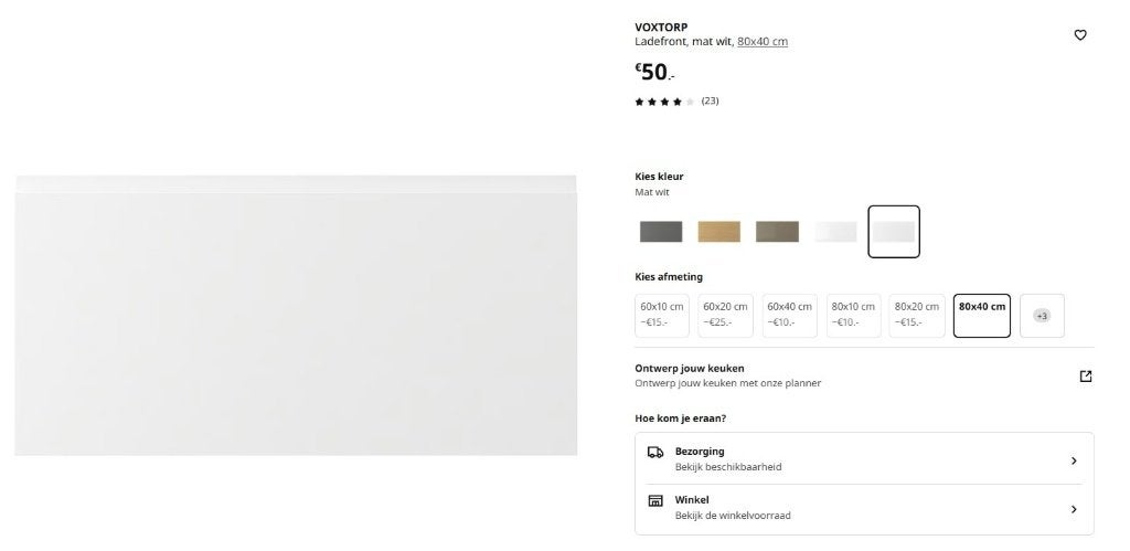 2x ikea voxtorp ladefront mat wit 80x40, Ophalen, Wit, Nieuw, 50 tot 100 cm