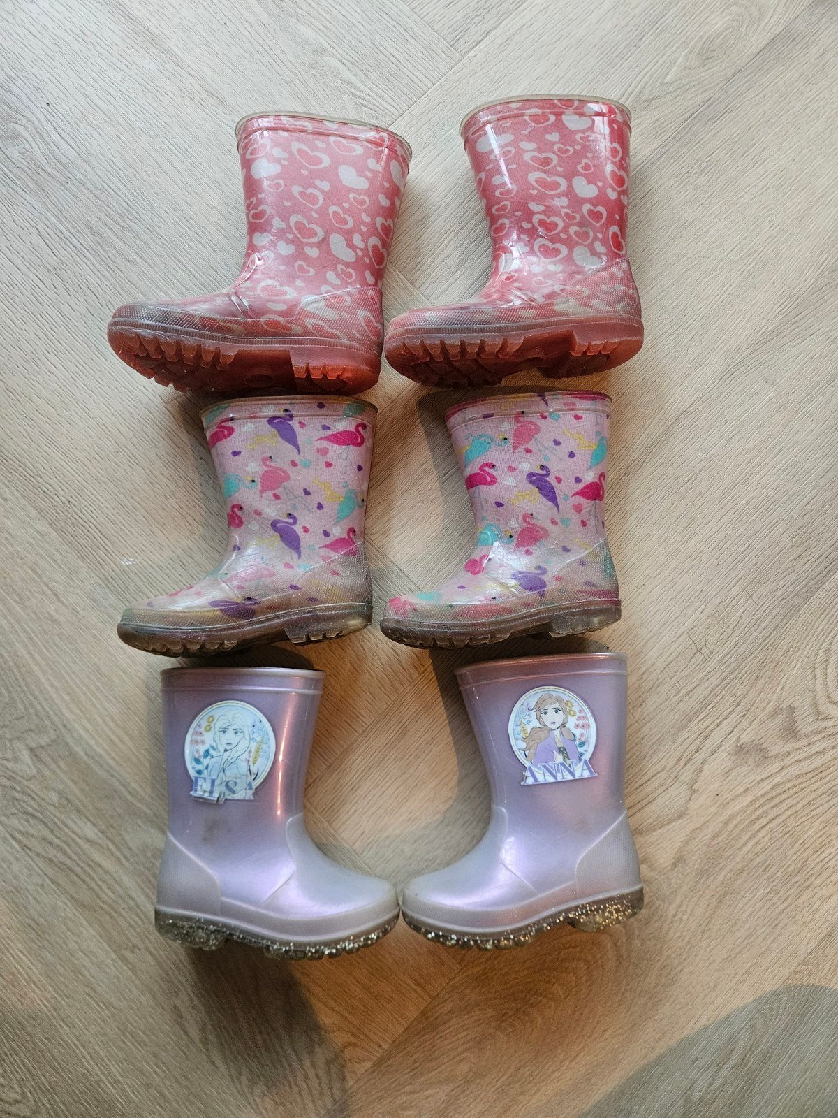 Laarzen Frozen (maat 23) Flamingo (maat 24) Hartje (maat 27), Ophalen, Gebruikt, Meisje, Laarzen