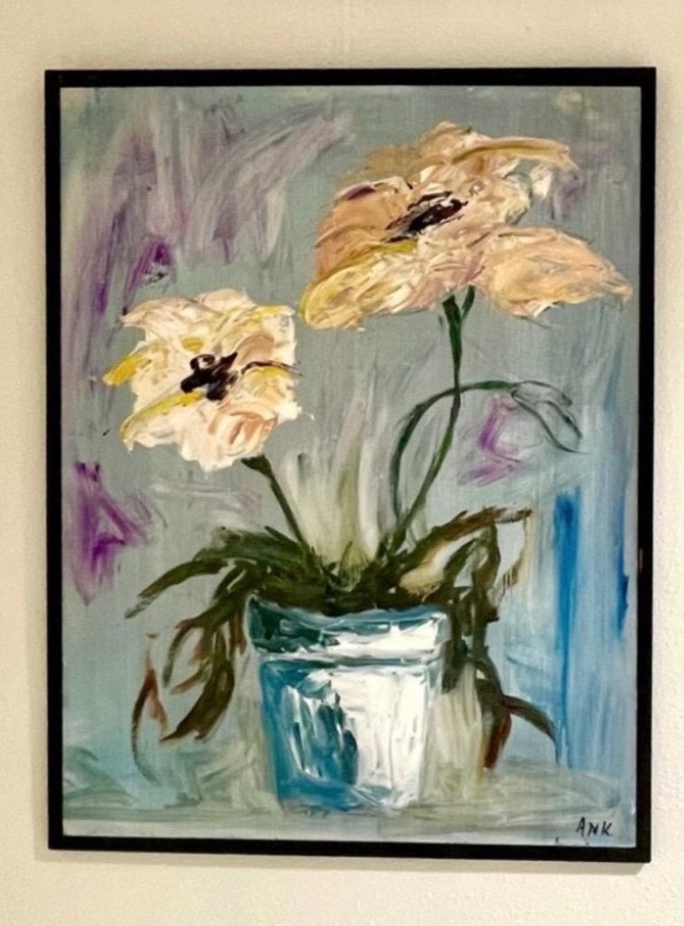 Bloemen op bord olieverf, Ophalen, Oorspronkelijke maker, Nieuw, Schilderij
