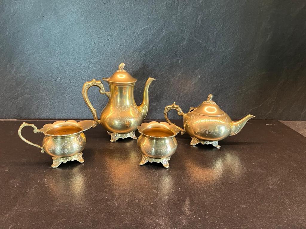 Antiek Messing Thee- en Koffieservies (4-delig), Ophalen of Verzenden