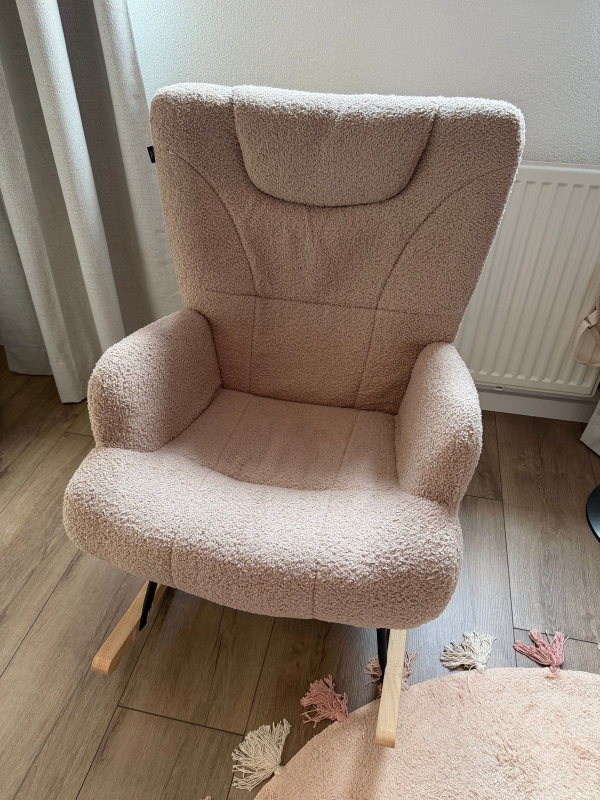 Bebies First Bouclé Schommelstoel - Beige/Crème, Ophalen, Zo goed als nieuw, Stoel