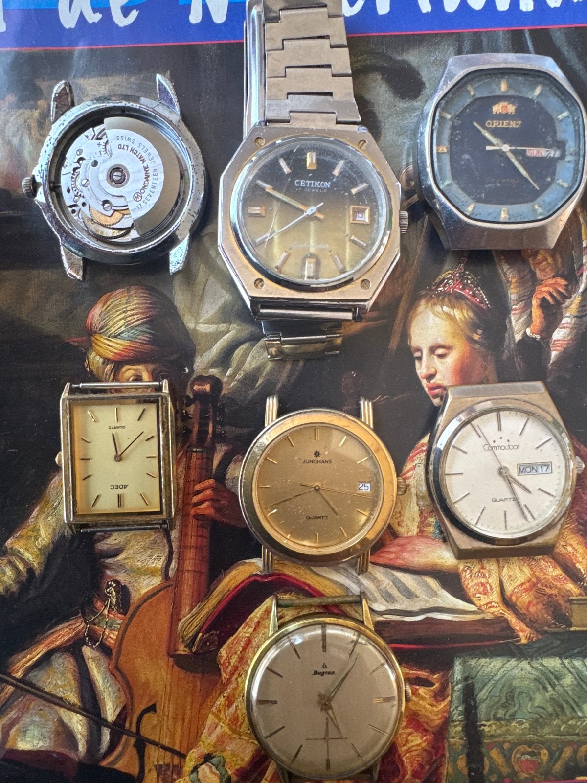 Partij van 6 Vintage Polshorloges - Diverse Merken, Staal, Met bandje, Polshorloge, 1960 of later