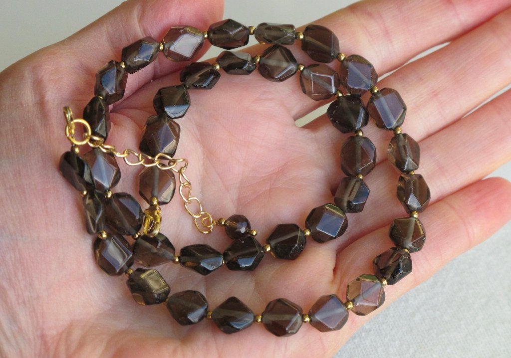 Prachtige ketting met gefacetteerde Rookkwarts edestenen, Sieraden, Tassen en Uiterlijk, Kettingen, Bruin, Verzenden, Nieuw, Verstelbaar