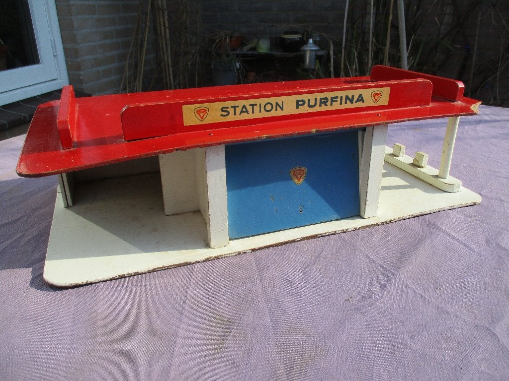 Antieke Franse vintage Speelgoed garage Purfina tankstation, Verzenden