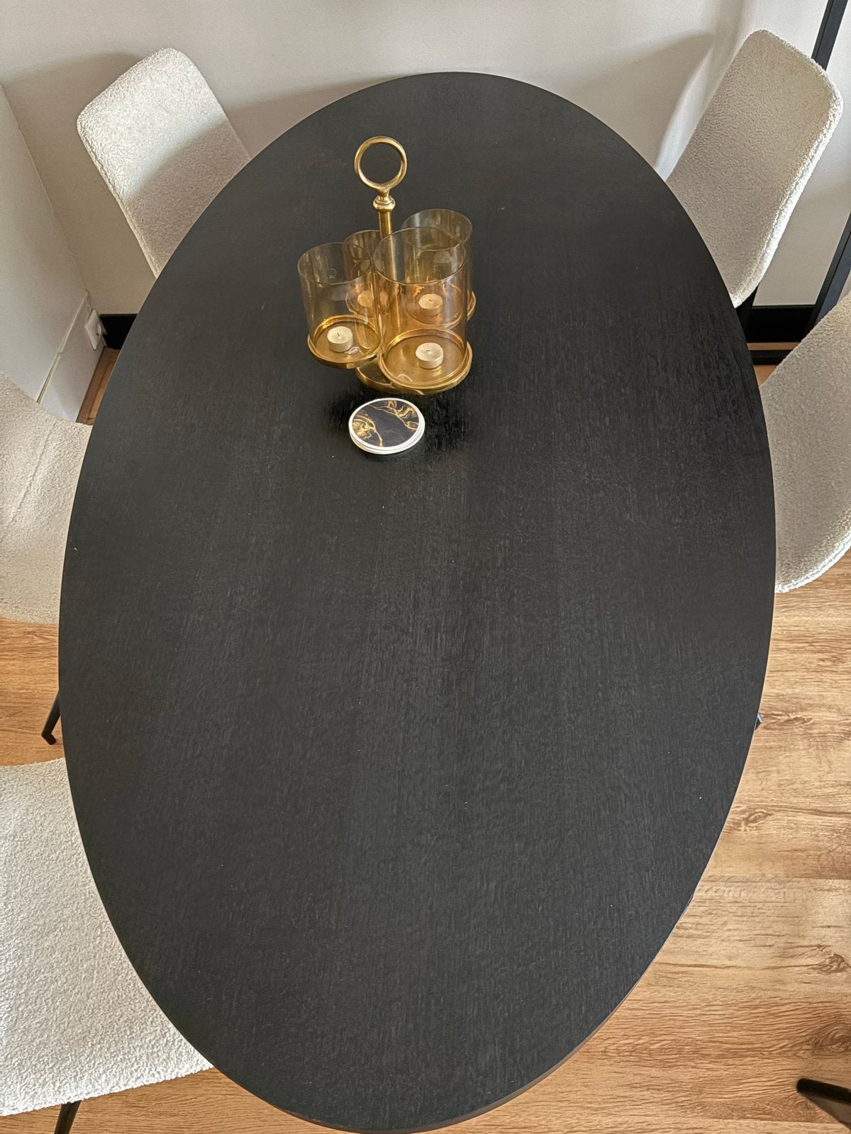 Design ovale eettafel + 6 eetkamerstoelen!, Huis en Inrichting, Tafels | Eettafels, Ophalen, Gebruikt, Design, 50 tot 100 cm