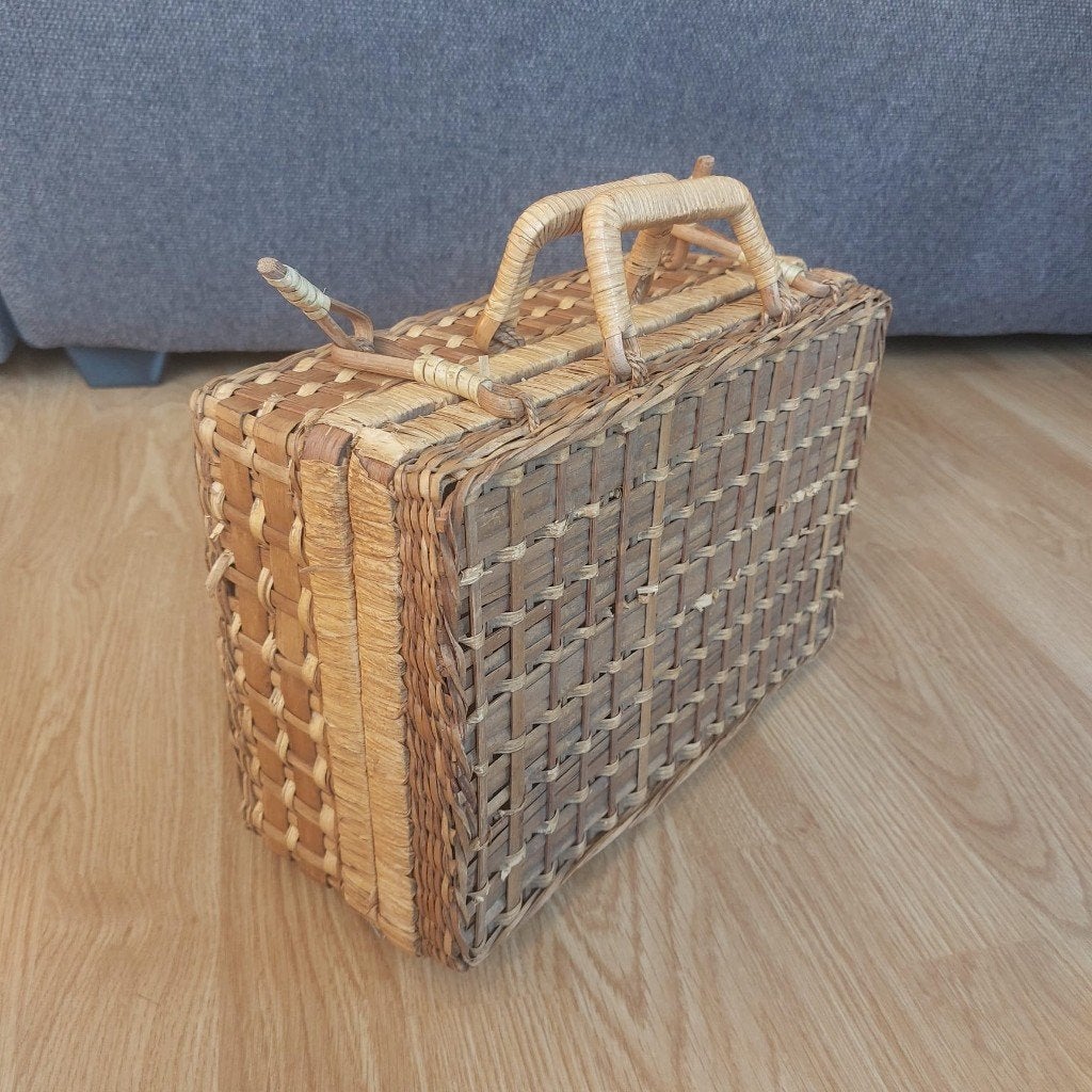 Vintage jaren 80 rieten koffertje 30x19x13cm, Ophalen of Verzenden