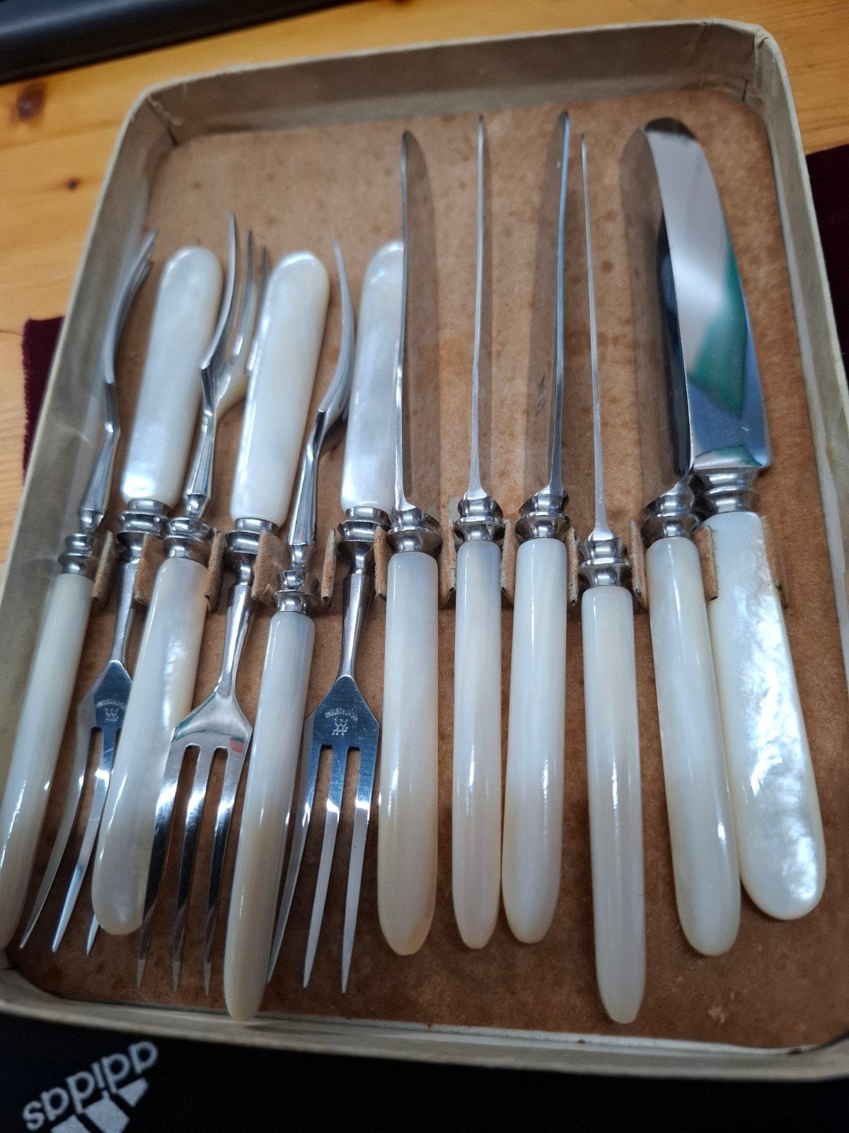 Vintage ZWILLING J.A. HENCKELS bestekset met parelmoer, Antiek en Kunst, Antiek | Bestek, Ophalen of Verzenden