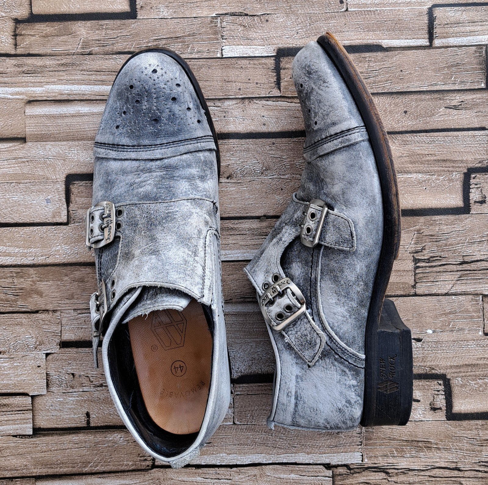 NEW ROCK -  vintage leren schoenen met gesp, mt 44, Kleding | Heren, Overige kleuren, Gespschoenen, X, Gedragen
