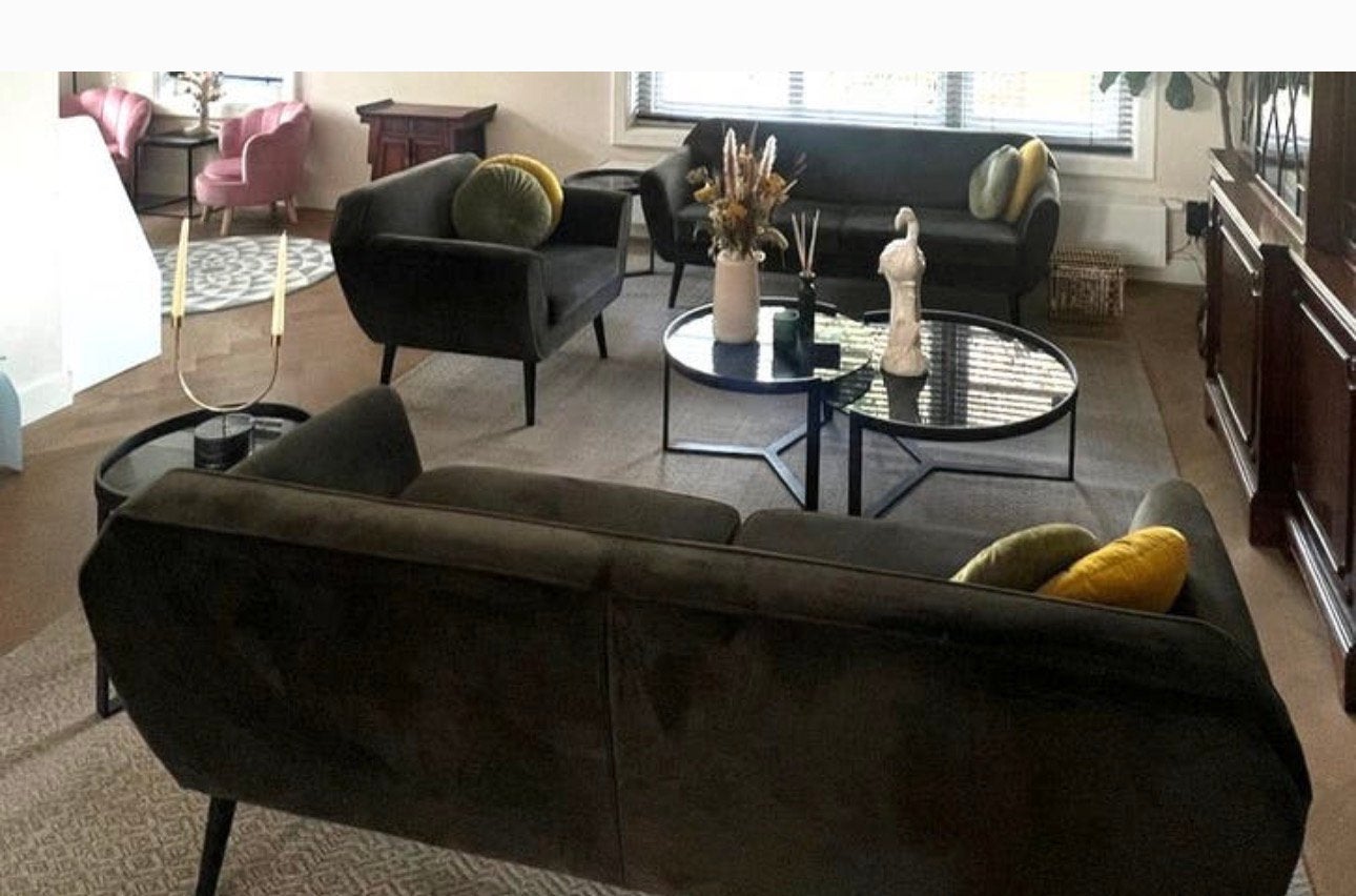 Zithoek 2 banken en fauteuil velvet groen Woood, Ophalen, Zo goed als nieuw, Stof