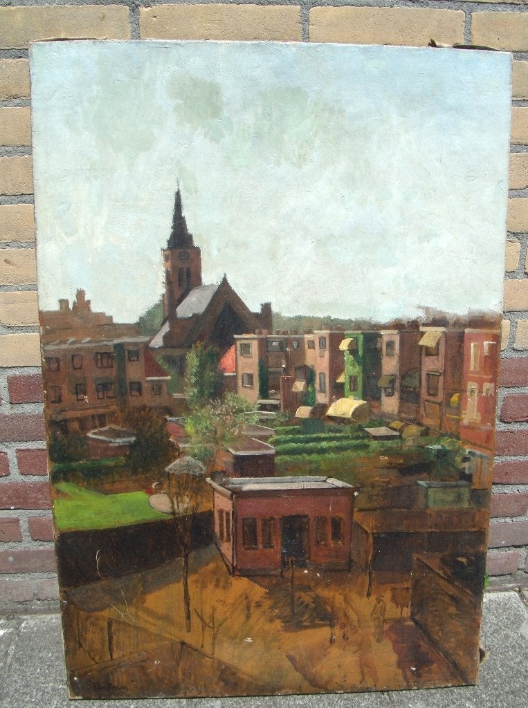 Robert Ives Browne (1866-1959) - Stadsgezicht - olieverf`, Ophalen