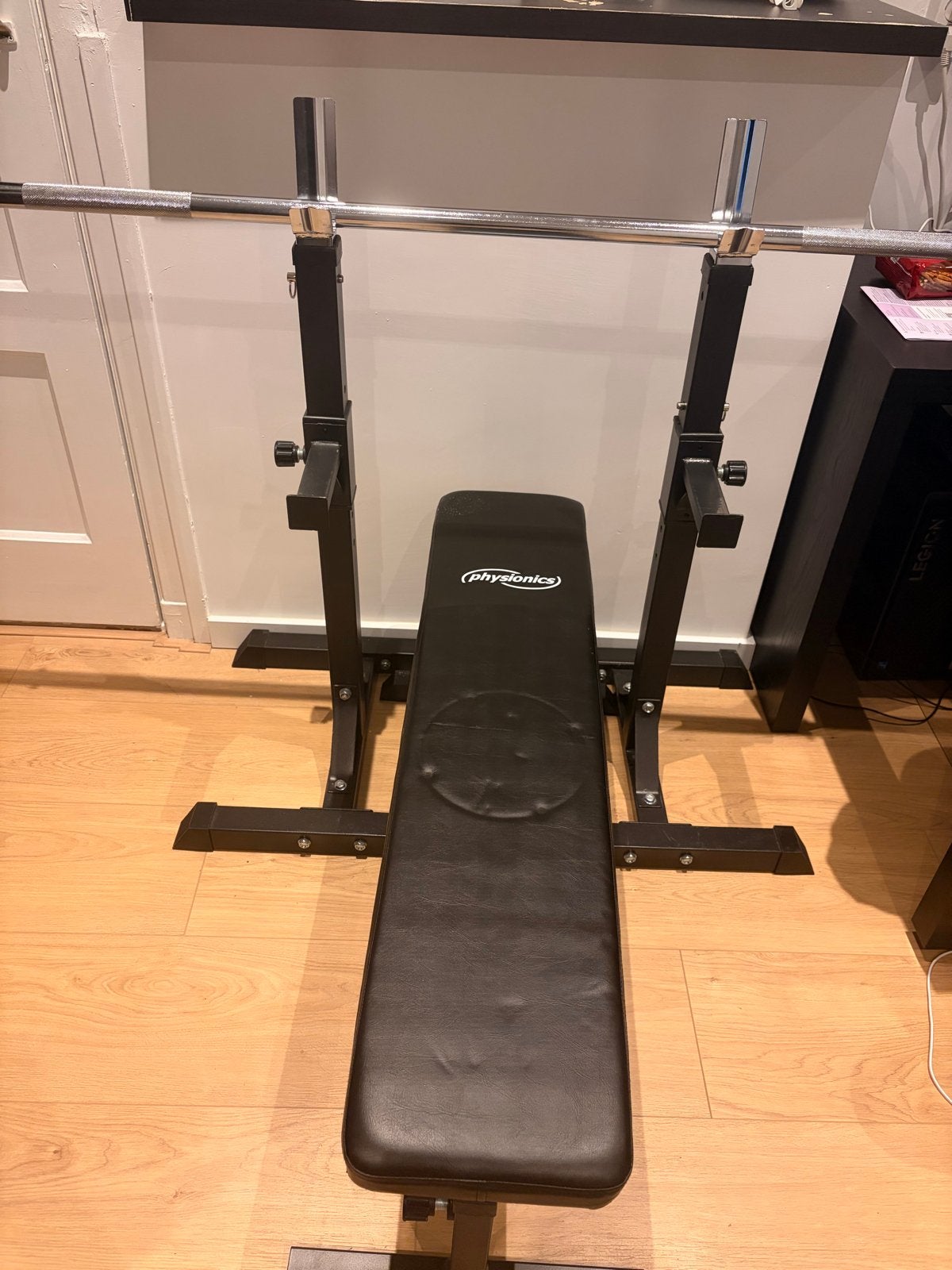 Fitnessbank met halterstang en gewichten, Ophalen, Gebruikt, Armen, Fitnessbank