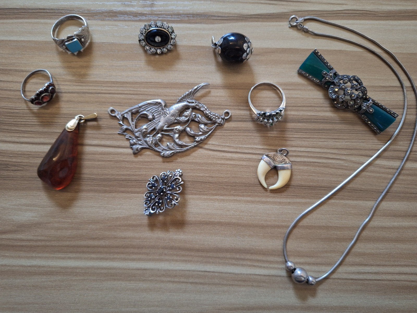 lot / partij antieke en vintage zilveren sieraden, Verzenden, Zilver, Broche, Met edelsteen