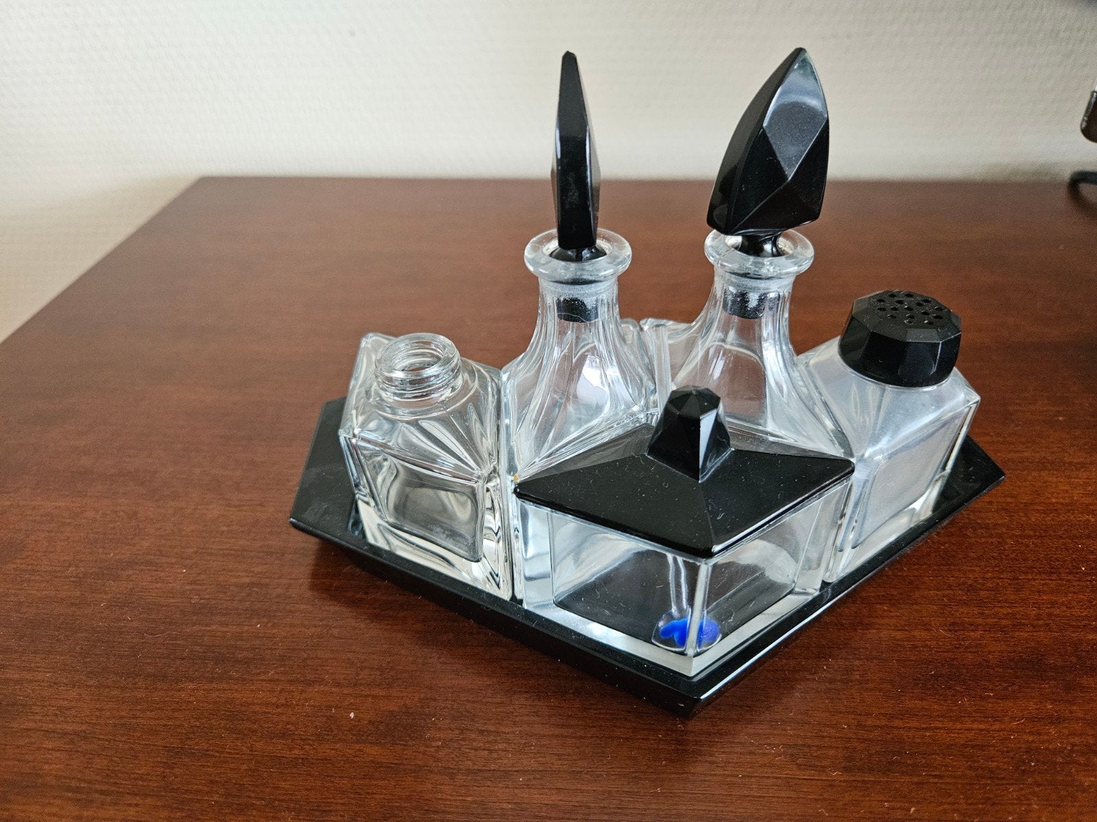 Vintage Art Deco Olie en Azijnstel met Zout- en Pepervaatje, Antiek en Kunst, Antiek | Servies compleet, Ophalen