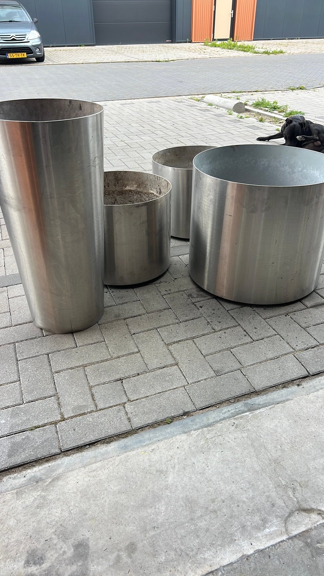 4 x design bloembakken, Tuin en Terras, Bloembakken en Plantenbakken, Ophalen of Verzenden, Zo goed als nieuw, Kunststof