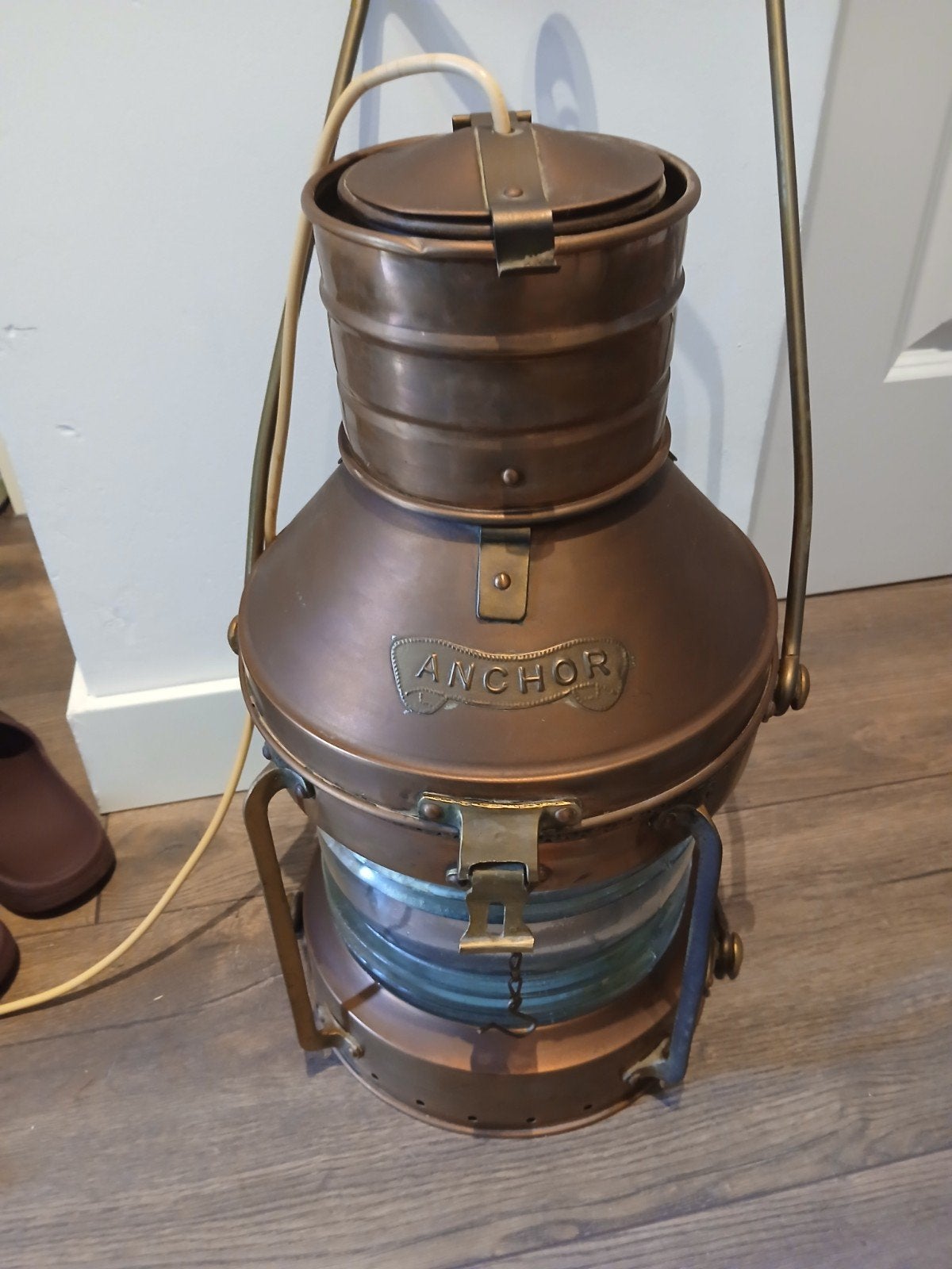 Scheepslamp antiek koper van anchor, Verzamelen, Scheepvaart, Ophalen, Gebruikt, Motorboot of Zeilboot, Gebruiksvoorwerp