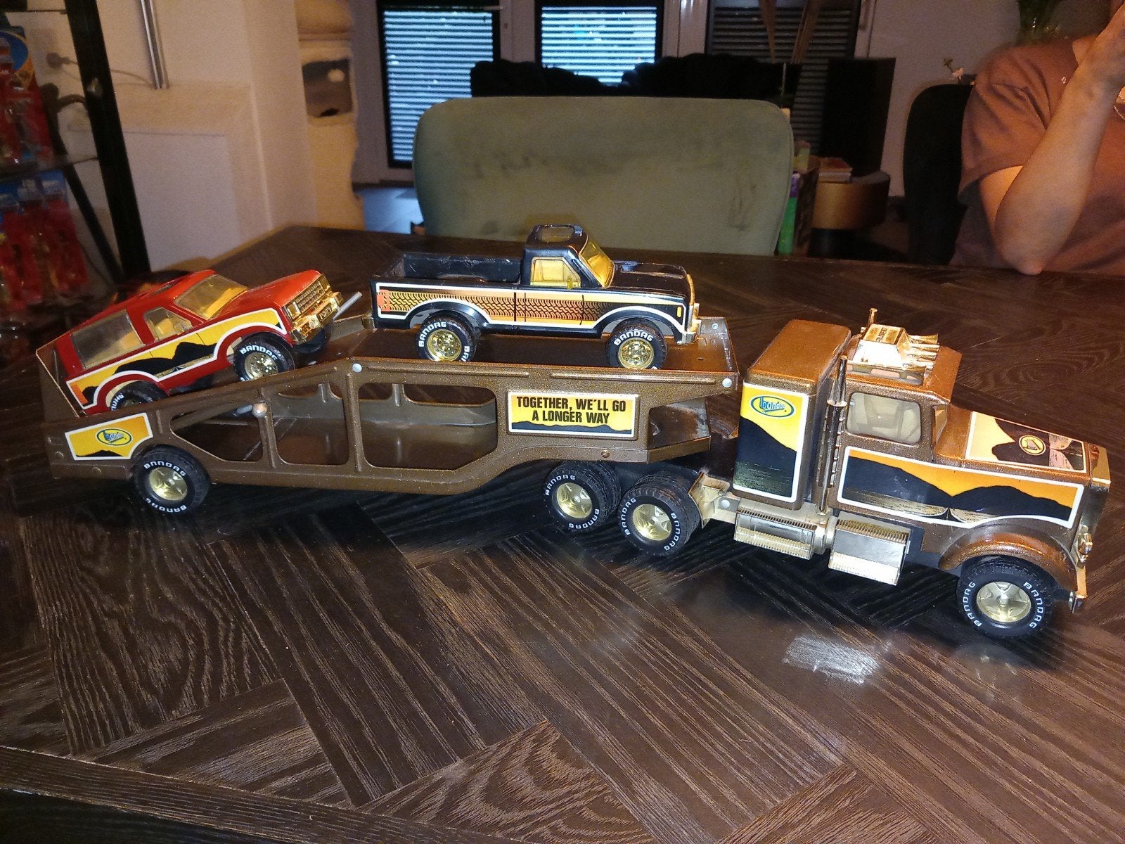 Vintage Nylint Bandag blikken truck met auto's, Gebruikt, Onbekend, Ophalen of Verzenden, Onbekend