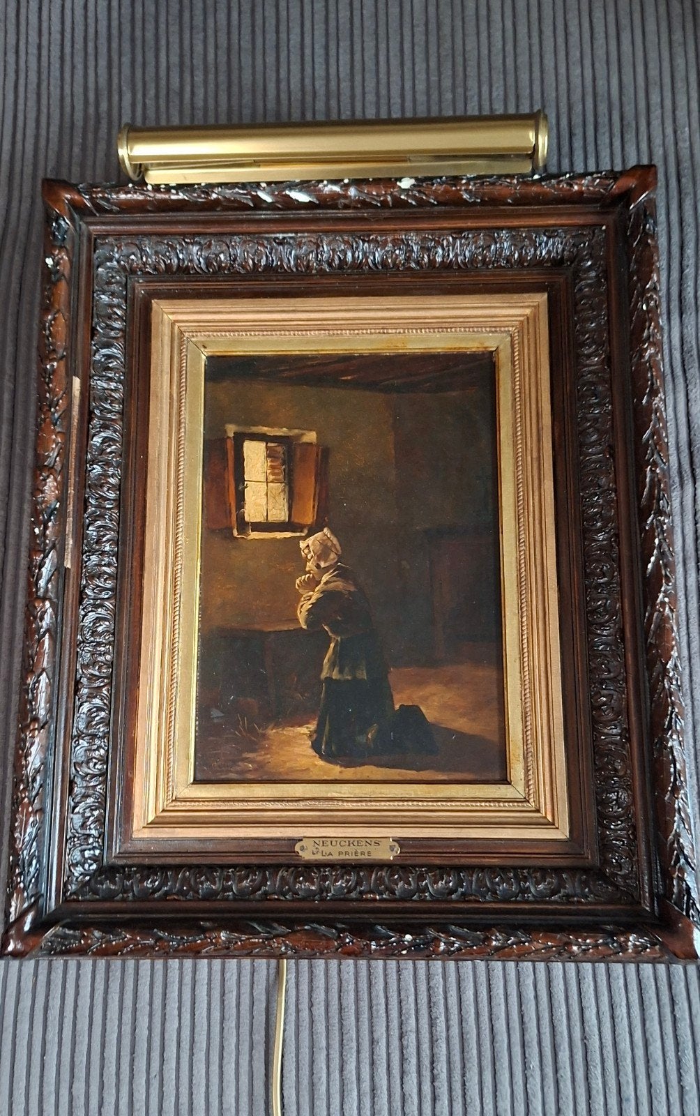 Schilderij Pierre Jules Neuckens (1845-1922) - La Prière, Ophalen, Gedateerd, Portret of Personen, Paneel