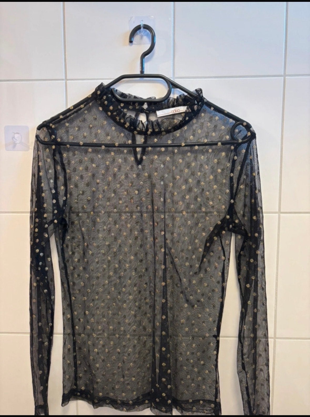 Aaiko Zwarte Mesh Top met Gouden Stippen, Zwart, Ophalen of Verzenden, Zo goed als nieuw, Lange mouw