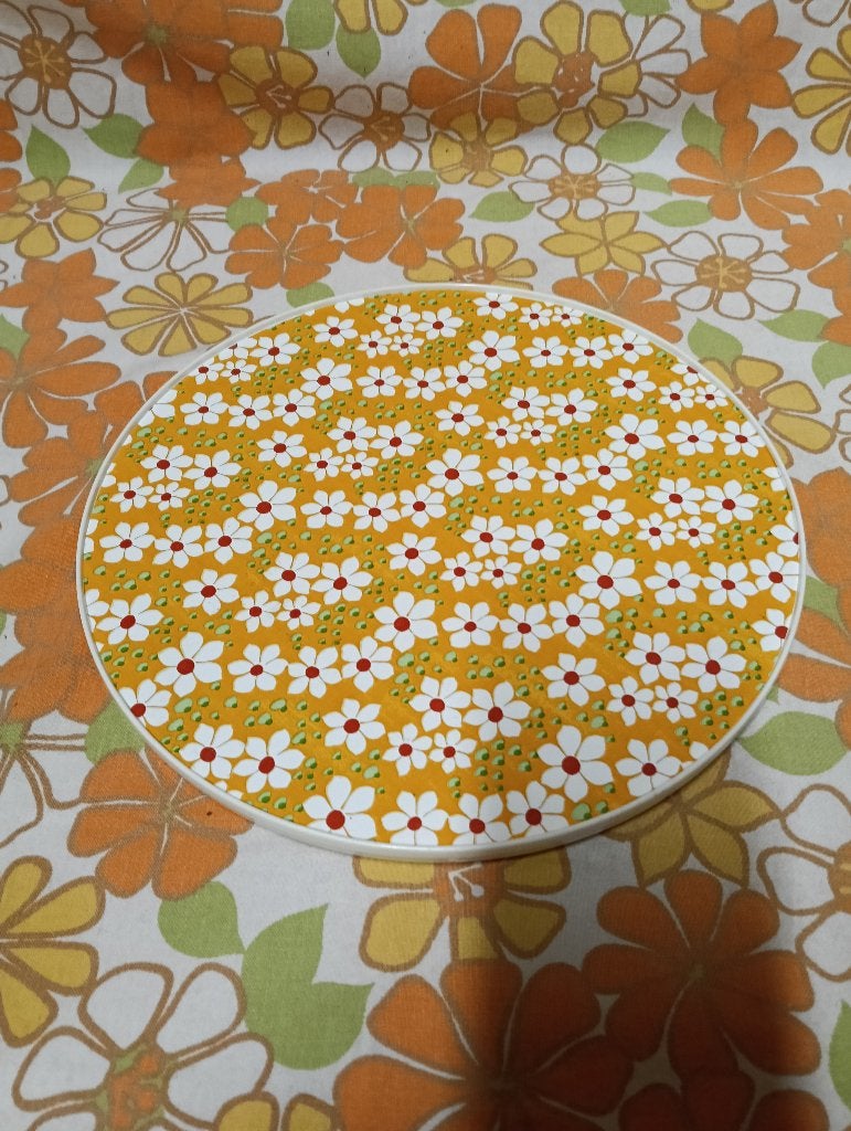 Vintage oranje gebloemd draaiplateau, Verzenden, Huis en Inrichting