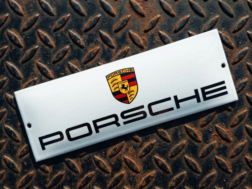 Emaille Reclamebord PORSCHE Garage Dealer Vintage Plaat Oud, Verzenden, Gebruikt, Reclamebord
