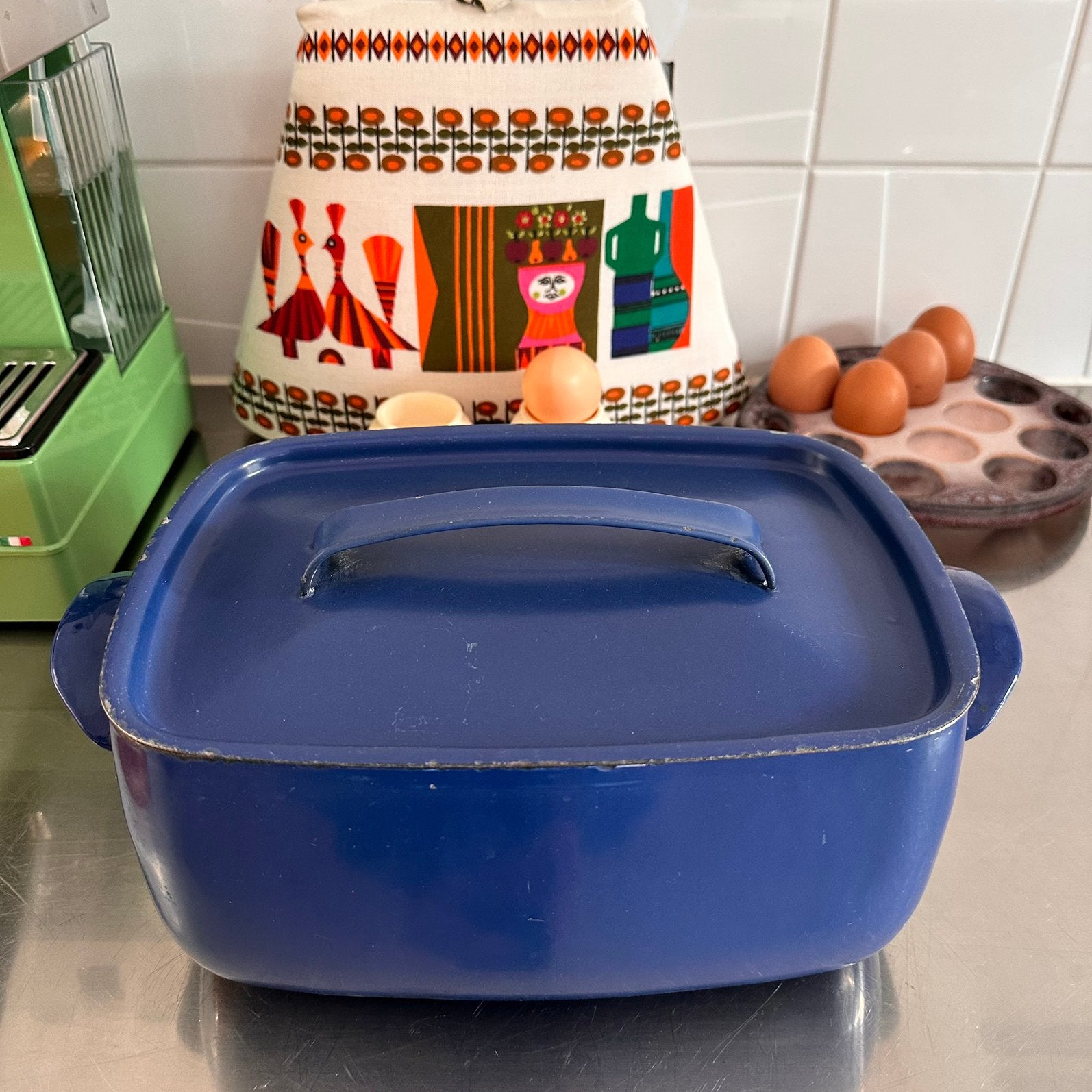 Aubecq France Braadpan Emaille Vintage Blauw, Ophalen of Verzenden