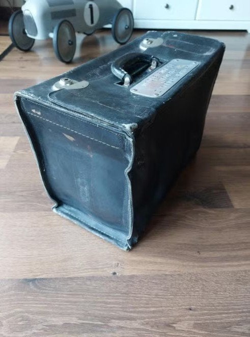 Vintage Martinair Holland pilotenkoffer rond 1969 Zwart leer, Ophalen of Verzenden, Gebruikt, Overige typen
