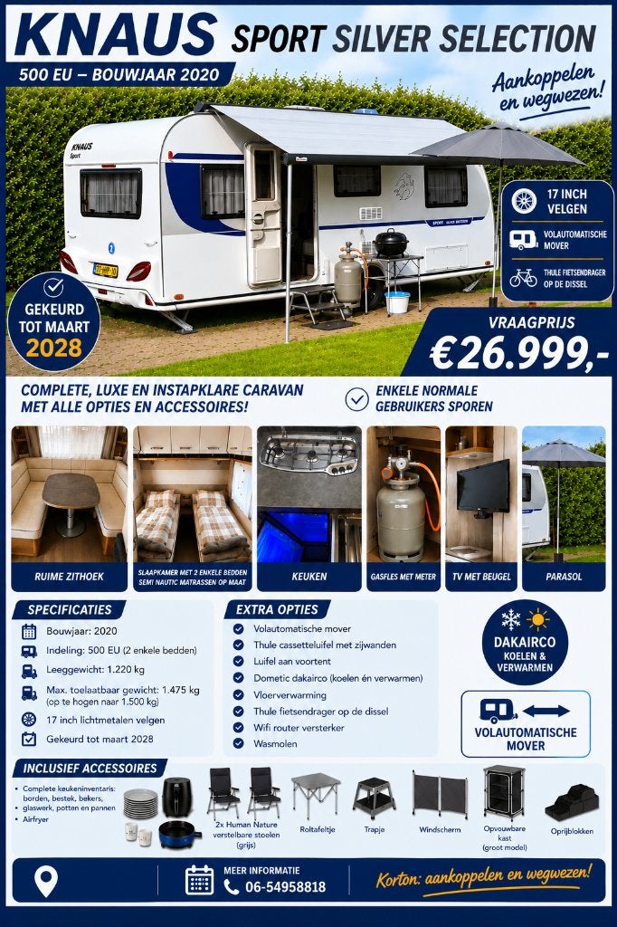 Knaus Sport Silver Selection 500EU 2020 -Direct op vakantie!, Rondzit, Particulier, 5 tot 6 meter, Knaus