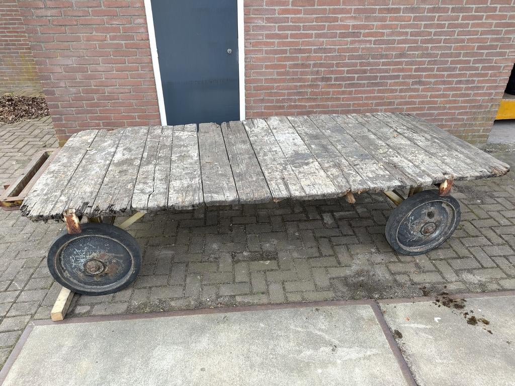 Industriële transportkar / schamelwagen, Antiek en Kunst, Curiosa en Brocante, Ophalen of Verzenden