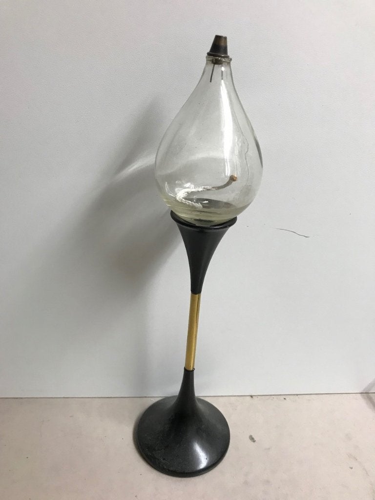 Stijlvolle glazen windlicht met zwarte en gouden voet, Windlicht, Zwart, Nieuw, Ophalen of Verzenden
