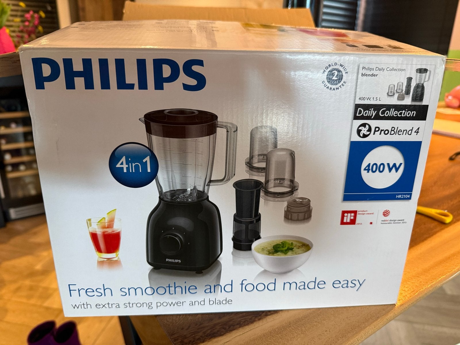 Philips Daily Collection Blender HR2104/90 - Nieuw in doos, 1 tot 2 liter, Nieuw, Ophalen of Verzenden, Vaatwasserbestendig