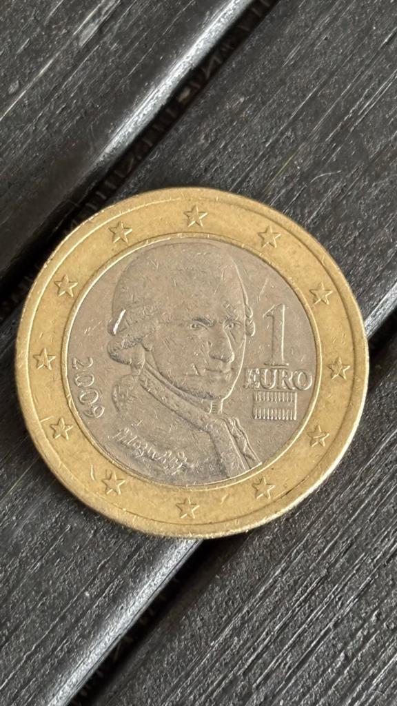 Oostenrijkse 1 Euro munt 2009 - Wolfgang Amadeus Mozart, Postzegels en Munten, Munten | Europa | Euromunten, Losse munt, 1 euro