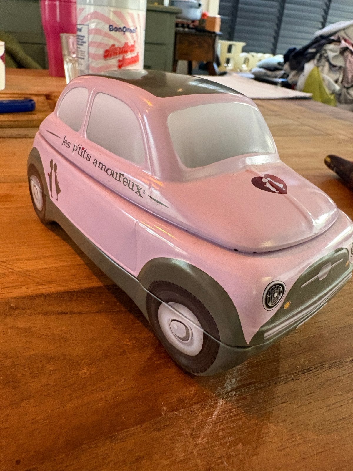 Leuke roze Fiat 500 auto blikken doos - Les P'tits Amoureux, Ophalen of Verzenden, Gebruikt