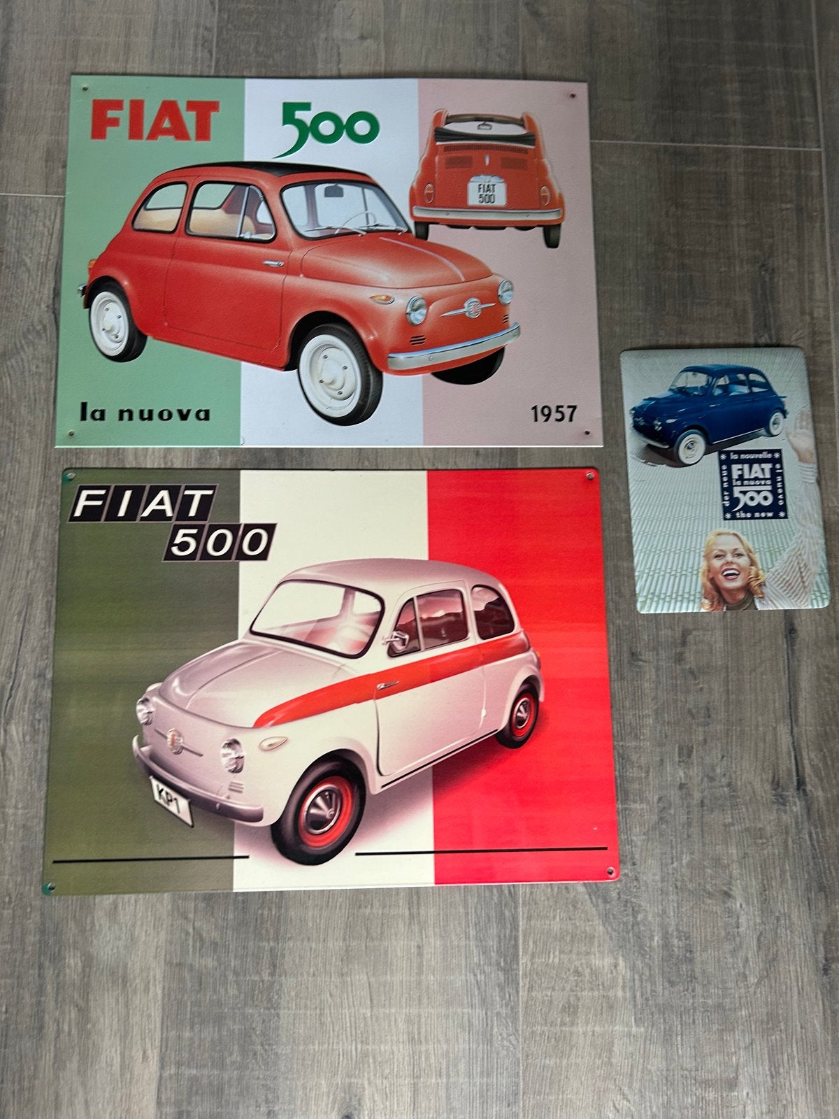 Reclameborden Fiat 500 - Set van 3 Vintage Look Borden, Ophalen, Gebruikt, Auto's