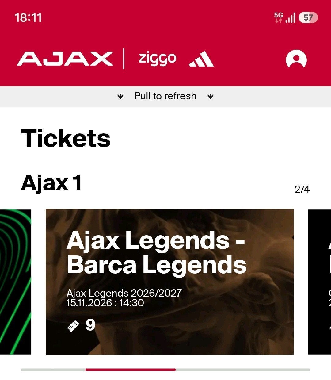 Ajax-Barcelona Legends 4 kaarten vak 122, Losse kaart, Drie personen of meer, November