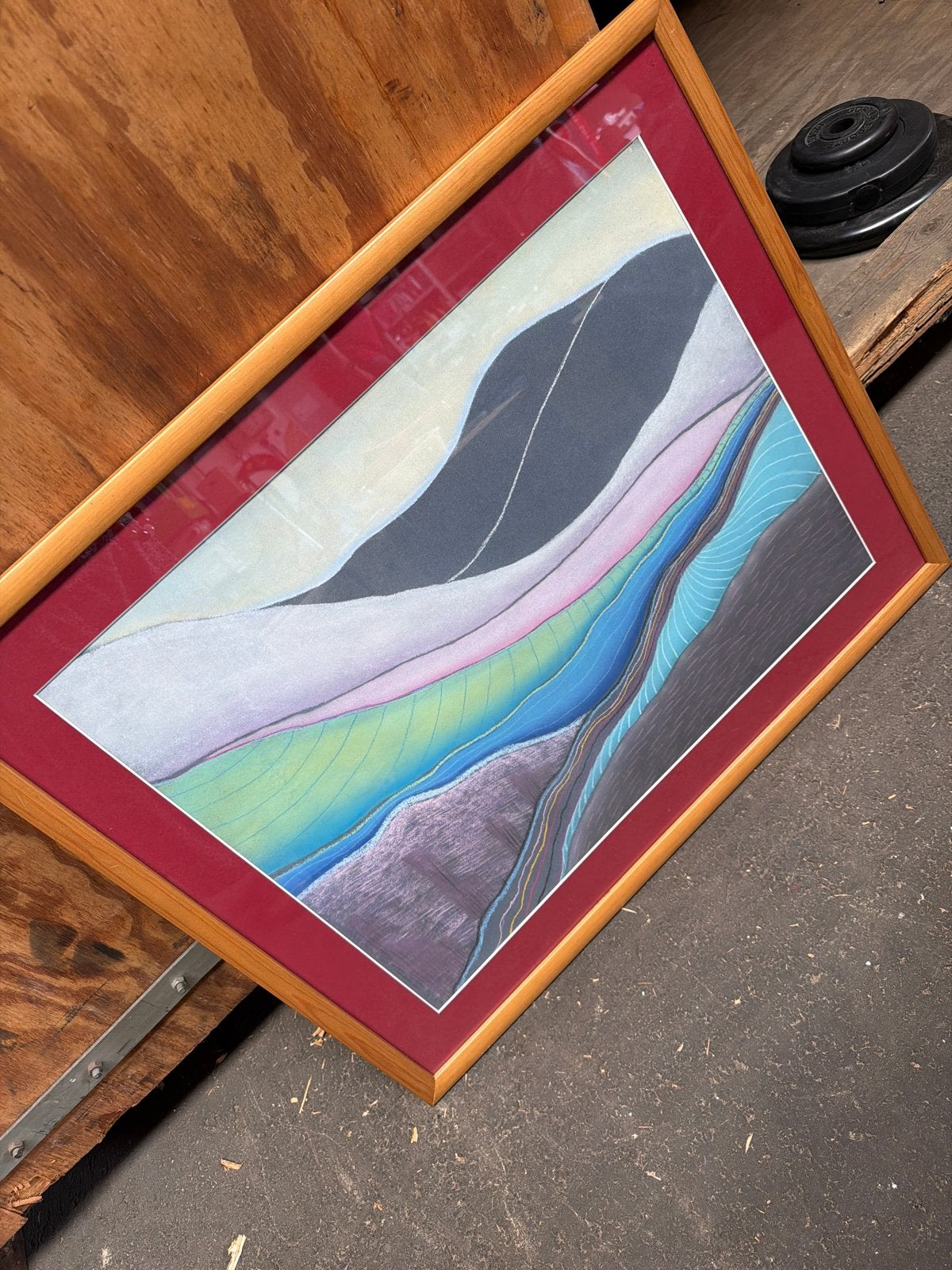 Abstract ingelijst kunstwerk met levendige kleuren, Ophalen, Abstract, Hout, Ingelijst