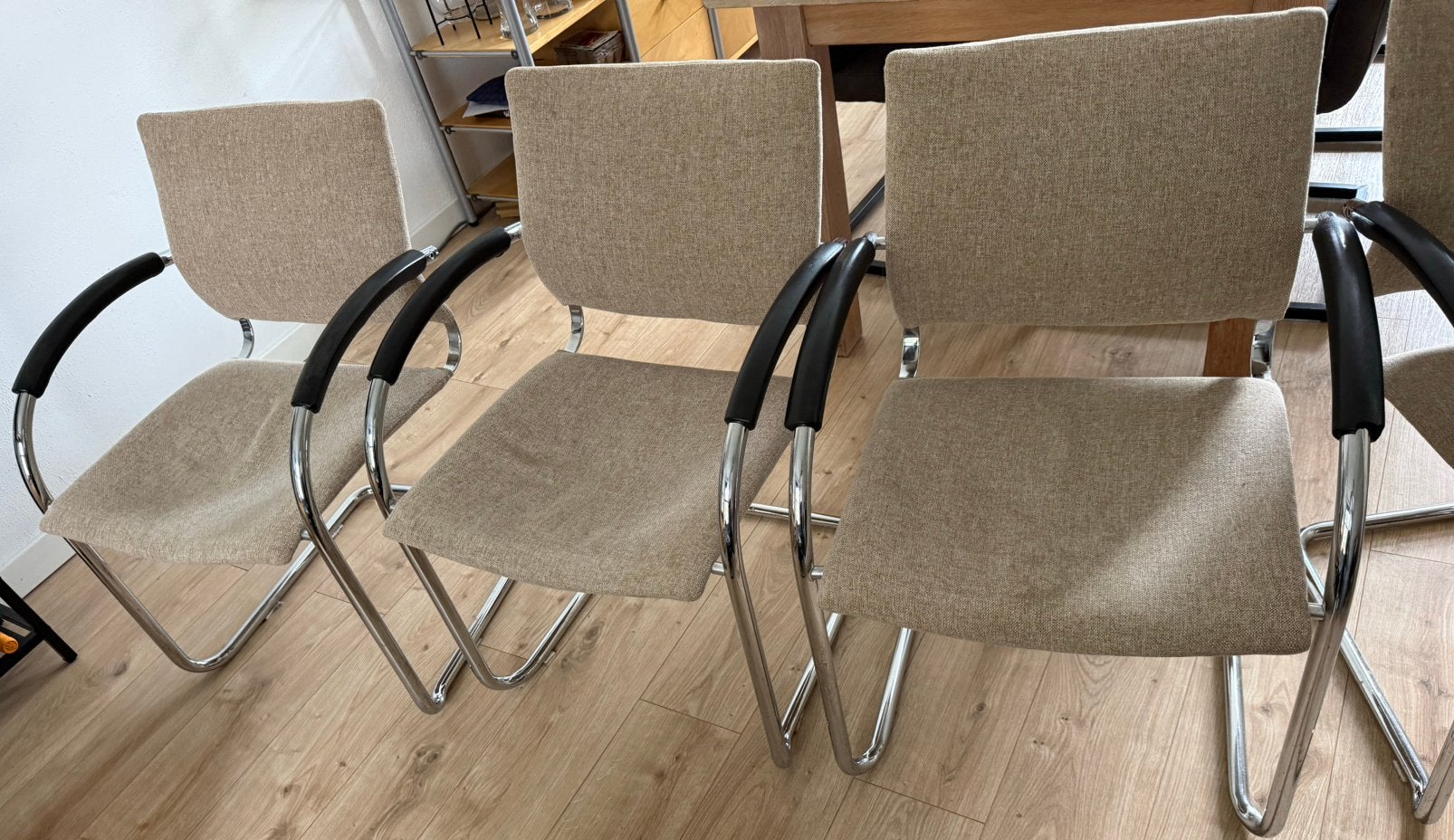 Set van 5 originele Thonet stoelen – chroom/beige, Ophalen, Overige kleuren, Zo goed als nieuw, Stof