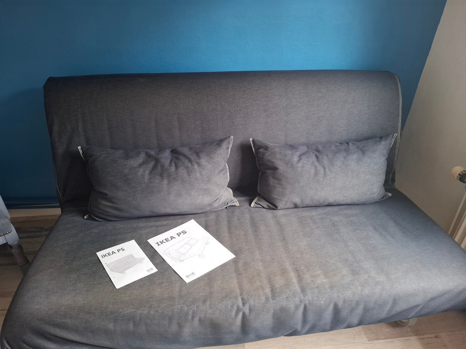 Slaapbank Ikea PS spijkerstof, Ophalen, Gebruikt, Blauw, Tweepersoons